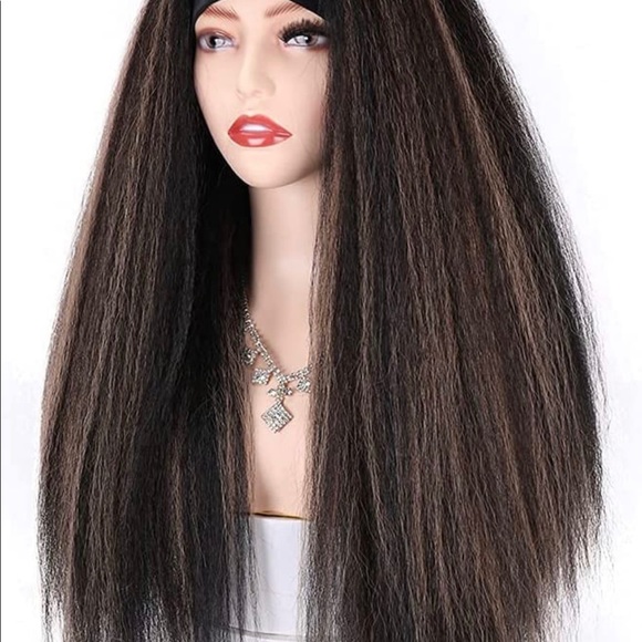 - Human hair blend Yaki straight headband wig